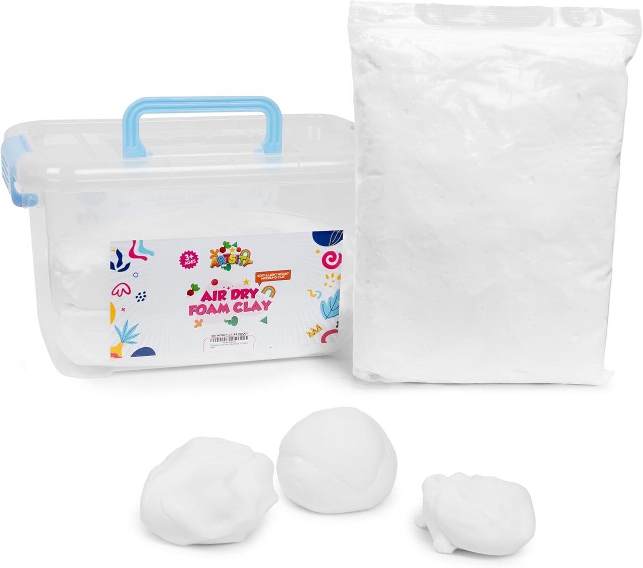White Air Dry Foam Clay – 3.3 lbs Soft Modeling Clay with Case & Zip Bags